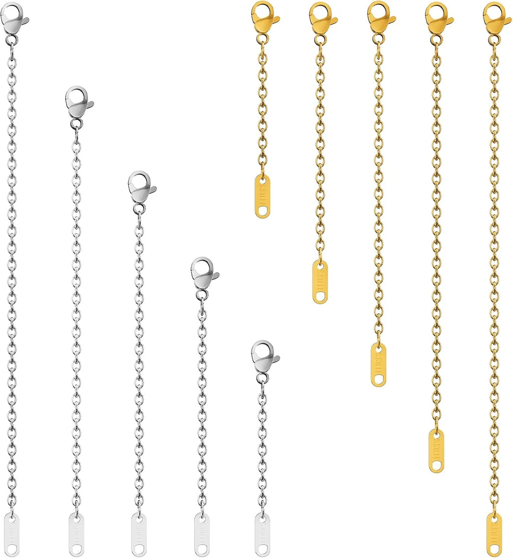 Necklace Extender, 10Pcs Stainless Steel Gold Silver Chain Extenders for Necklac