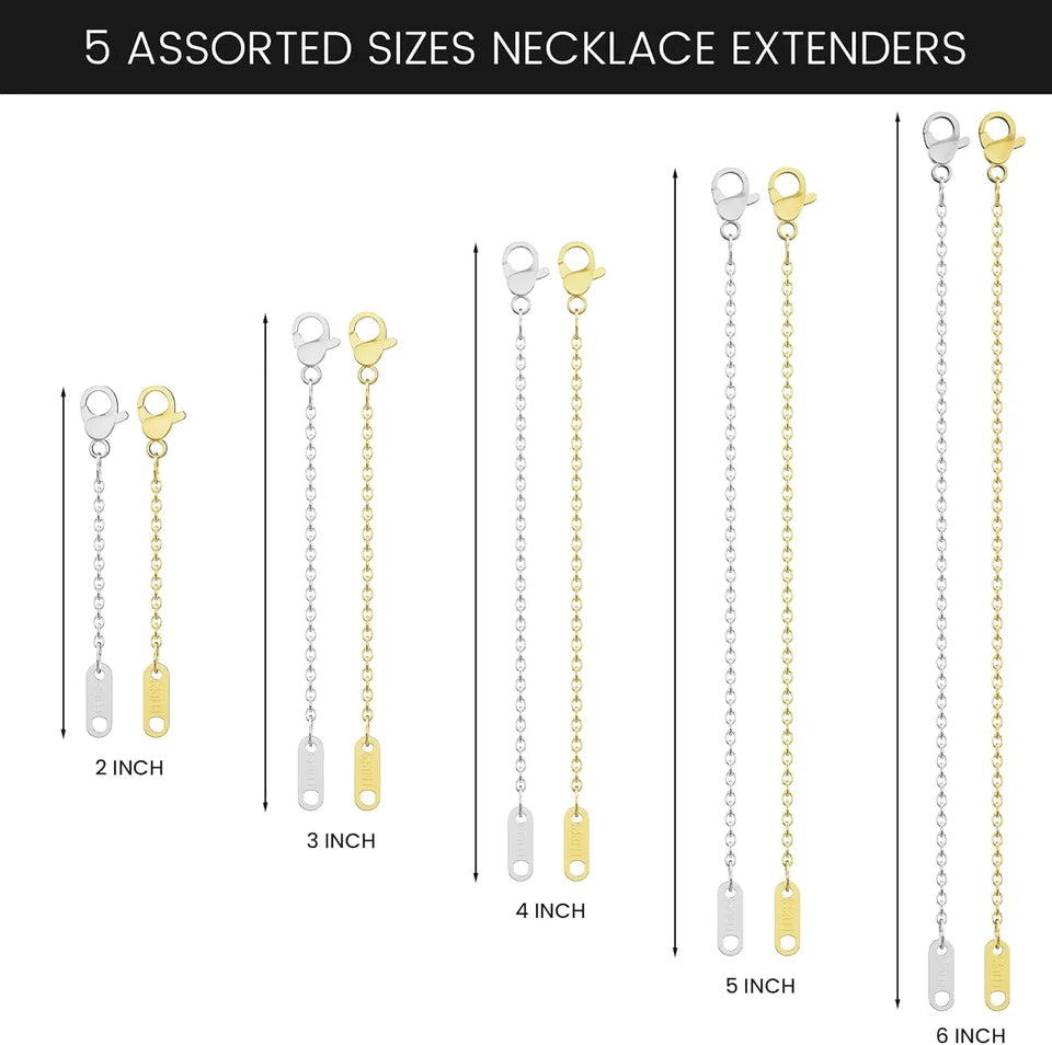 Necklace Extender, 10Pcs Stainless Steel Gold Silver Chain Extenders for Necklac