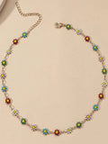 New Colorful Daisy Necklace Bracelet Set Butterfly Floral Beaded Jewelry Women