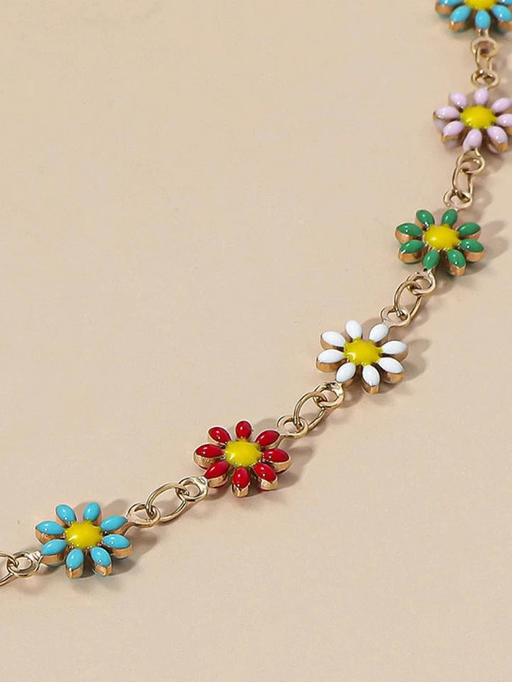 New Colorful Daisy Necklace Bracelet Set Butterfly Floral Beaded Jewelry Women