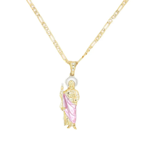 1pc Saint Jude Necklace Gold Plated San Judas Pendant Figaro Chain - NEW