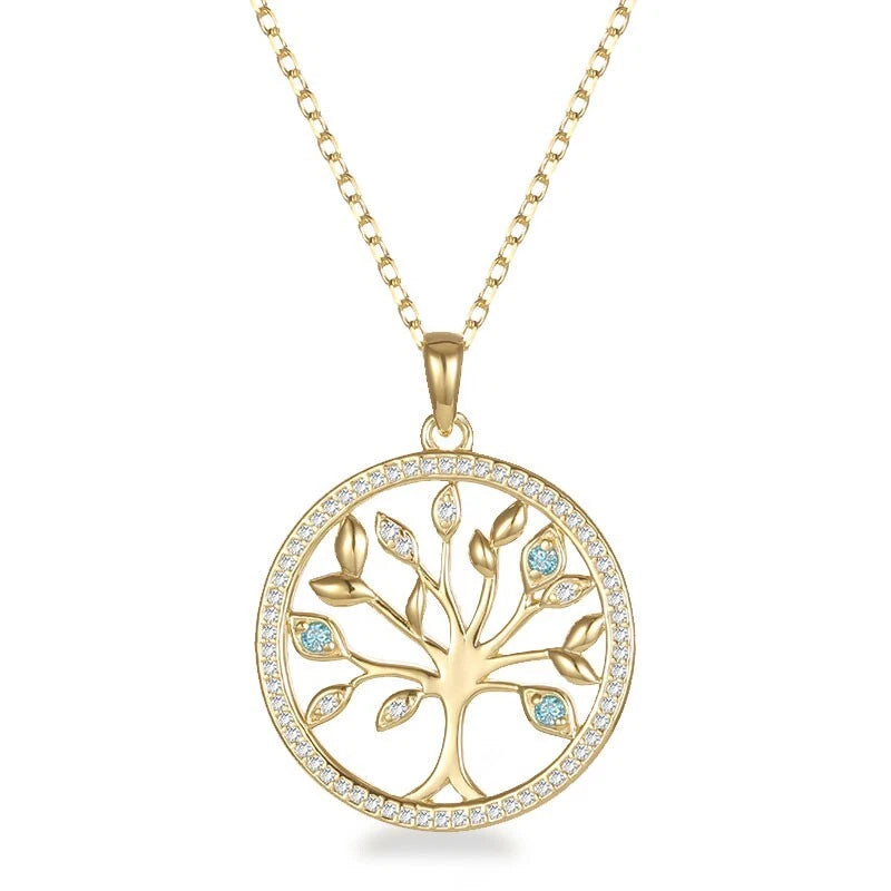 .75ct MOISSANITE TREE OF LIFE 14k Yellow Gold Pendant 18" Necklace New Gift